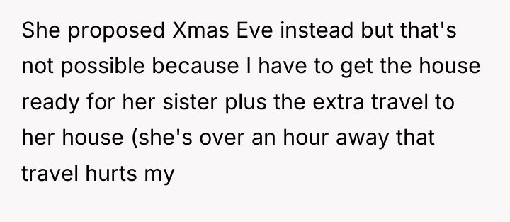 She proposed Xmas Eve instead but that's not possible because...
