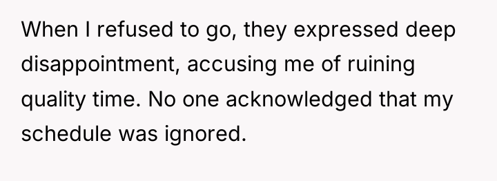 When I refused to go, they expressed deep disappointment, accusing...