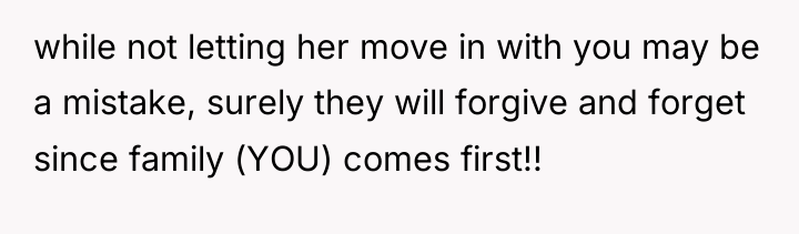 while not letting her move in with you may be...