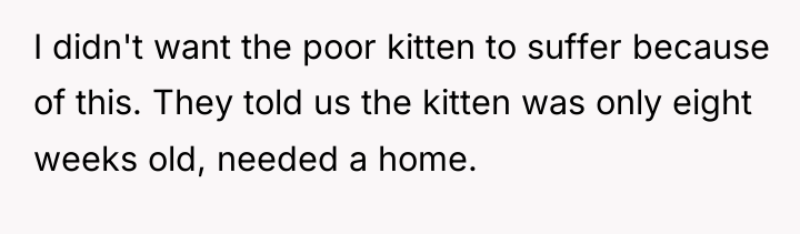 I didn't want the poor kitten to suffer because of...