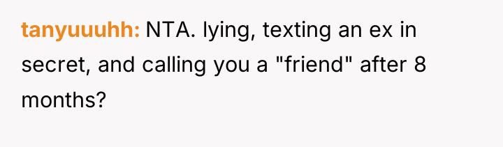 tanyuuuhh NTA. lying, texting an ex in secret, and calling...