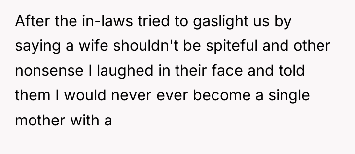 After the in-laws tried to gaslight us by saying a...