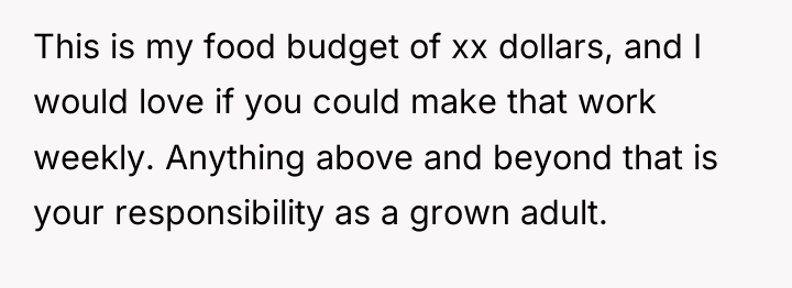 This is my food budget of xx dollars, and I...