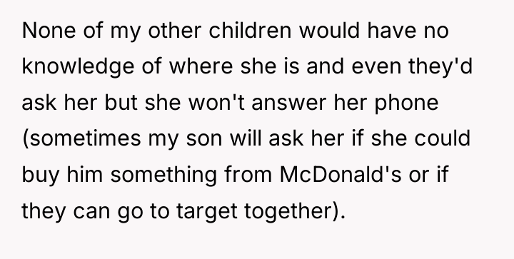 None of my other children would have no knowledge of...