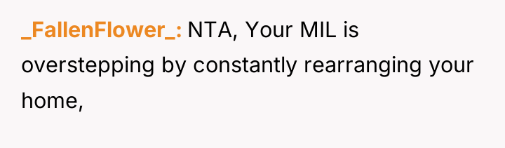 _FallenFlower_ NTA, Your MIL is overstepping by constantly rearranging your...