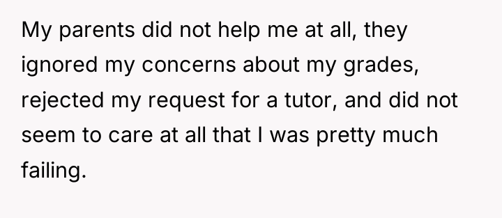 My parents did not help me at all, they ignored...