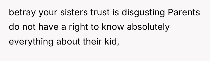 betray your sisters trust is disgusting Parents do not have...