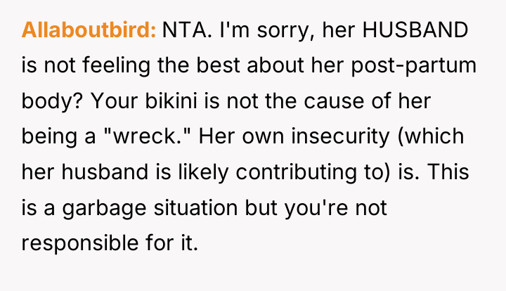 Allaboutbird NTA. I'm sorry, her HUSBAND is not feeling the...