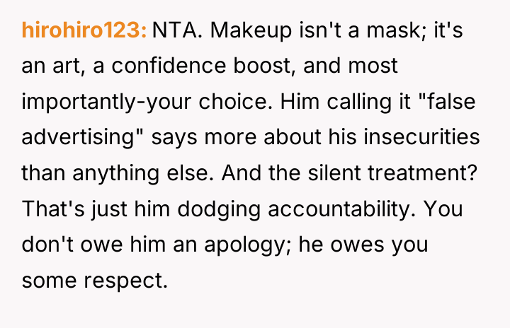 hirohiro123 NTA. Makeup isn't a mask; it's an art, a...