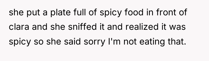 she put a plate full of spicy food in front...