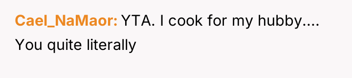 Cael_NaMaor YTA. I cook for my hubby.... You quite literally