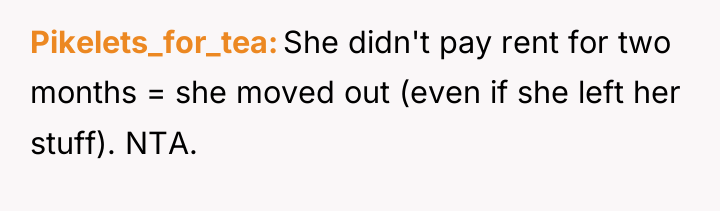 Pikelets_for_tea She didn't pay rent for two months = she...