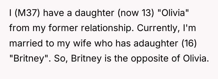I (M37) have a daughter (now 13) "Olivia" from my...
