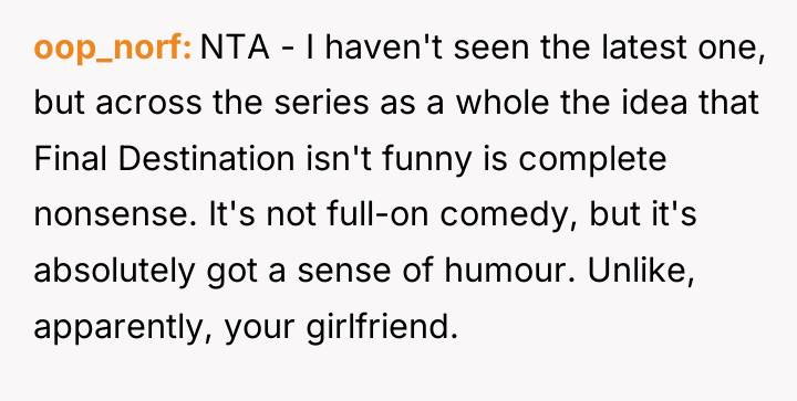 oop_norf NTA - I haven't seen the latest one, but...