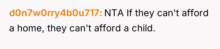 d0n7w0rry4b0u717 NTA If they can't afford a home, they can't...