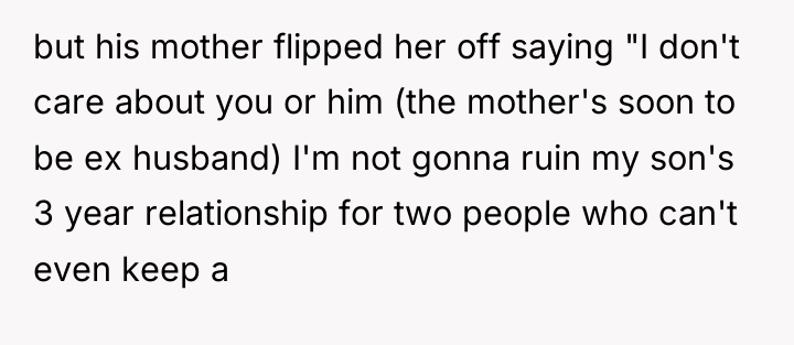 but his mother flipped her off saying "I don't care...