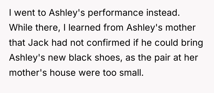 I went to Ashley's performance instead. While there, I learned...