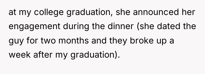 at my college graduation, she announced her engagement during the...