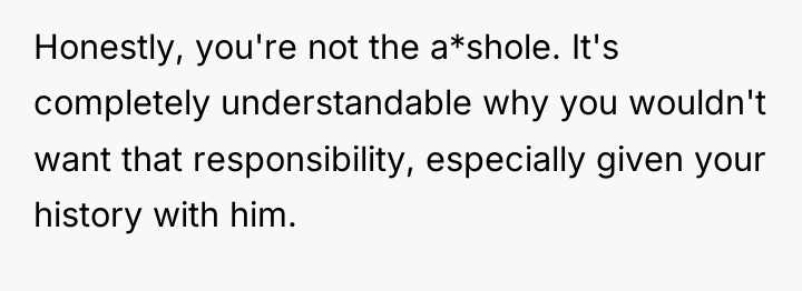 Honestly, you're not the a*shole. It's completely understandable why you...