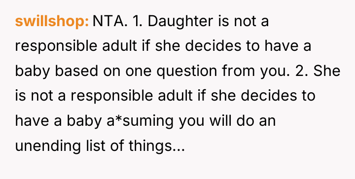swillshop NTA. 1. Daughter is not a responsible adult if...