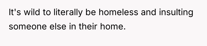 It's wild to literally be homeless and insulting someone else...