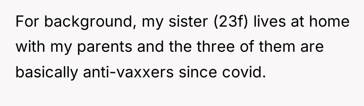 For background, my sister (23f) lives at home with my...