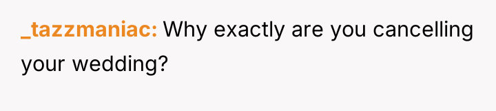 _tazzmaniac Why exactly are you cancelling your wedding?