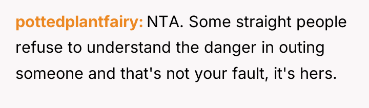pottedplantfairy NTA. Some straight people refuse to understand the danger...