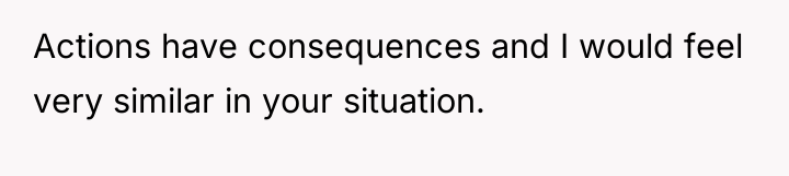 Actions have consequences and I would feel very similar in...