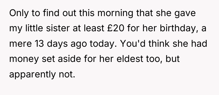 Only to find out this morning that she gave my...