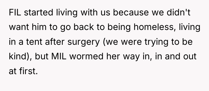 FIL started living with us because we didn't want him...