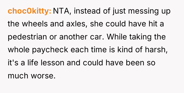 choc0kitty NTA, instead of just messing up the wheels and...