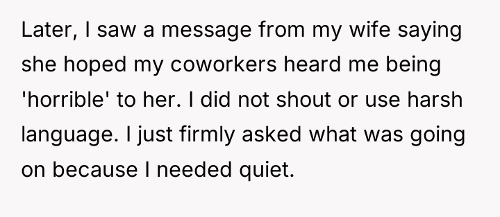 Later, I saw a message from my wife saying she...