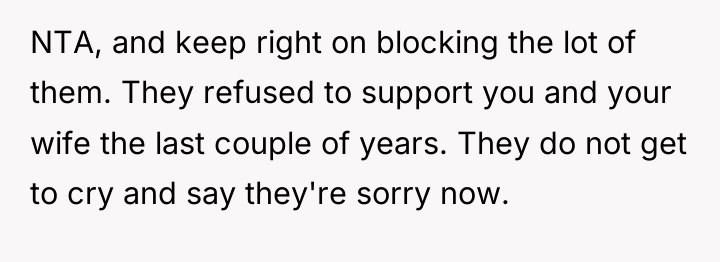 NTA, and keep right on blocking the lot of them....