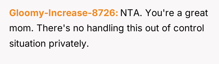 Gloomy-Increase-8726 NTA. You're a great mom. There's no handling this...