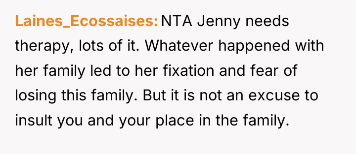 Laines_Ecossaises NTA Jenny needs therapy, lots of it. Whatever happened...