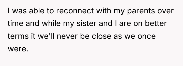 I was able to reconnect with my parents over time...