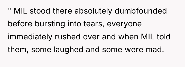 " MIL stood there absolutely dumbfounded before bursting into tears,...