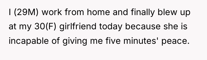 I (29M) work from home and finally blew up at...