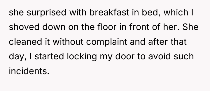 she surprised with breakfast in bed, which I shoved down...
