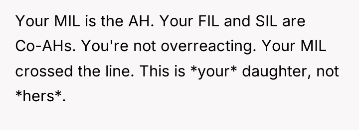 Your MIL is the AH. Your FIL and SIL are...