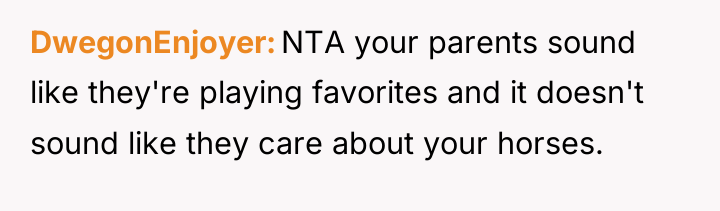 DwegonEnjoyer NTA your parents sound like they're playing favorites and...