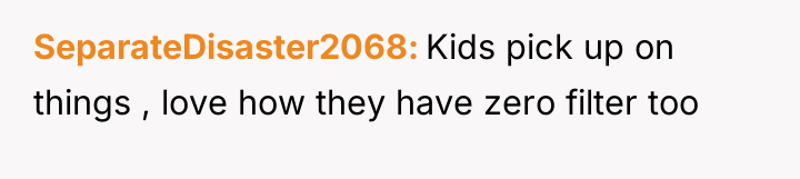 SeparateDisaster2068 Kids pick up on things , love how they...