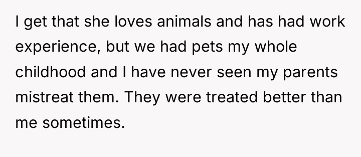 I get that she loves animals and has had work...