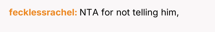 fecklessrachel NTA for not telling him,