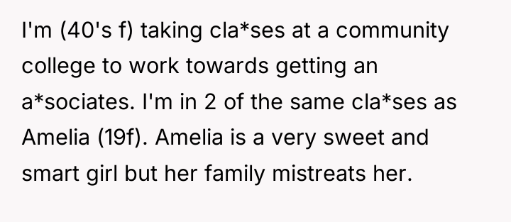 I'm (40's f) taking cla*ses at a community college to...