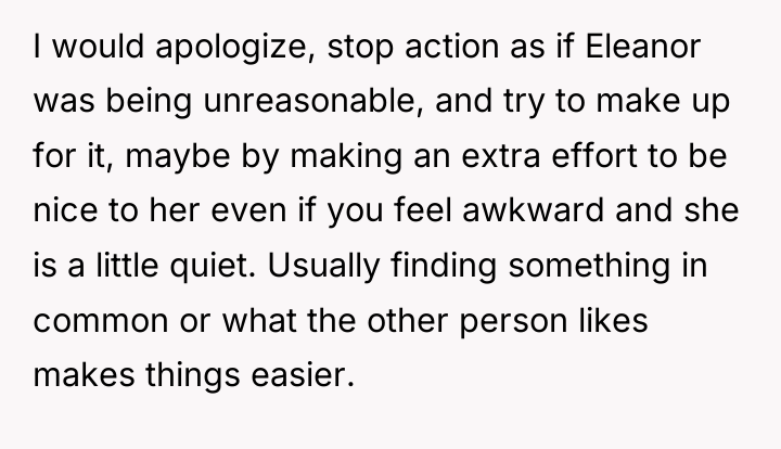 I would apologize, stop action as if Eleanor was being...