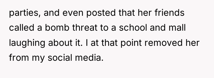 parties, and even posted that her friends called a bomb...
