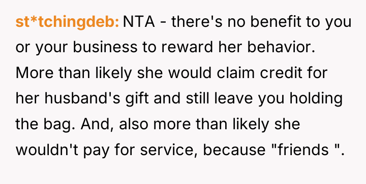 st*tchingdeb NTA - there's no benefit to you or your...