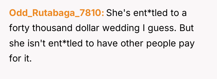 Odd_Rutabaga_7810 She's ent*tled to a forty thousand dollar wedding I...